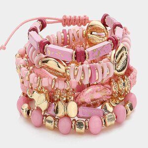 Lucky in Love 8PC Set Beaded Stretch Luck Charms Elephant Butterfly Bracelets